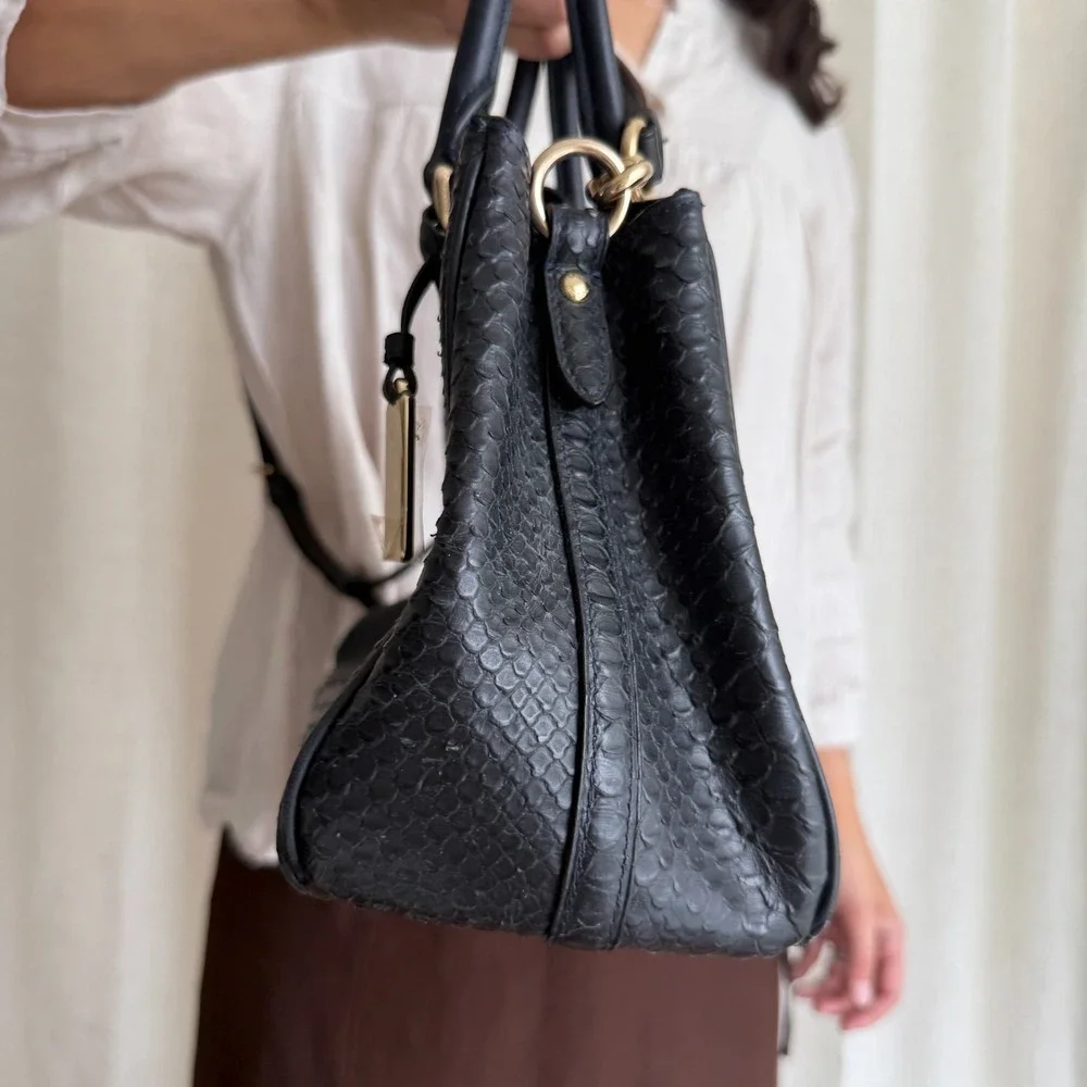 Coach Black Snakeskin Handbag Embossed Leather Exotic Satchel Crossbody